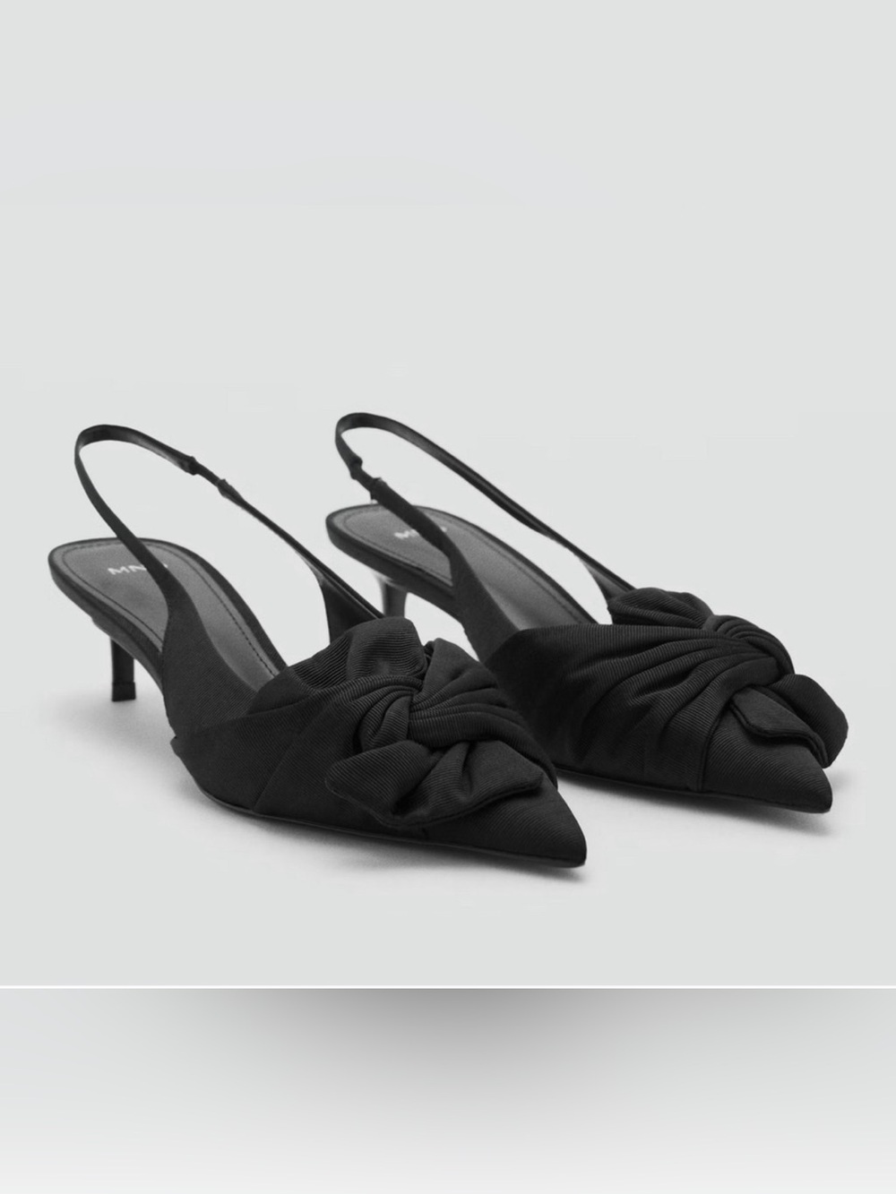 NEW MANGO MNG BLACK NUDO KNOT KITTEN HEEL SLINGBACK HEELS SHOES SZ 39 US 8.5